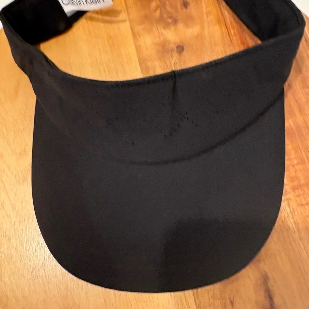 Calvin Klein Visor Women Black Elastic Logo Band Perforated Golf Tennis Hat
